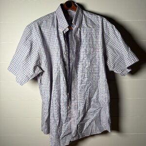 Brooks Brothers Men's Short Sleeve Button Down Shirt, XL, Blue Pink Plaid